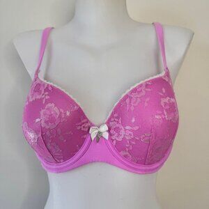 Victoria's Secret Bra Body By Victoria Lined Demi Pink Metallic Lace Bow Sz 36C